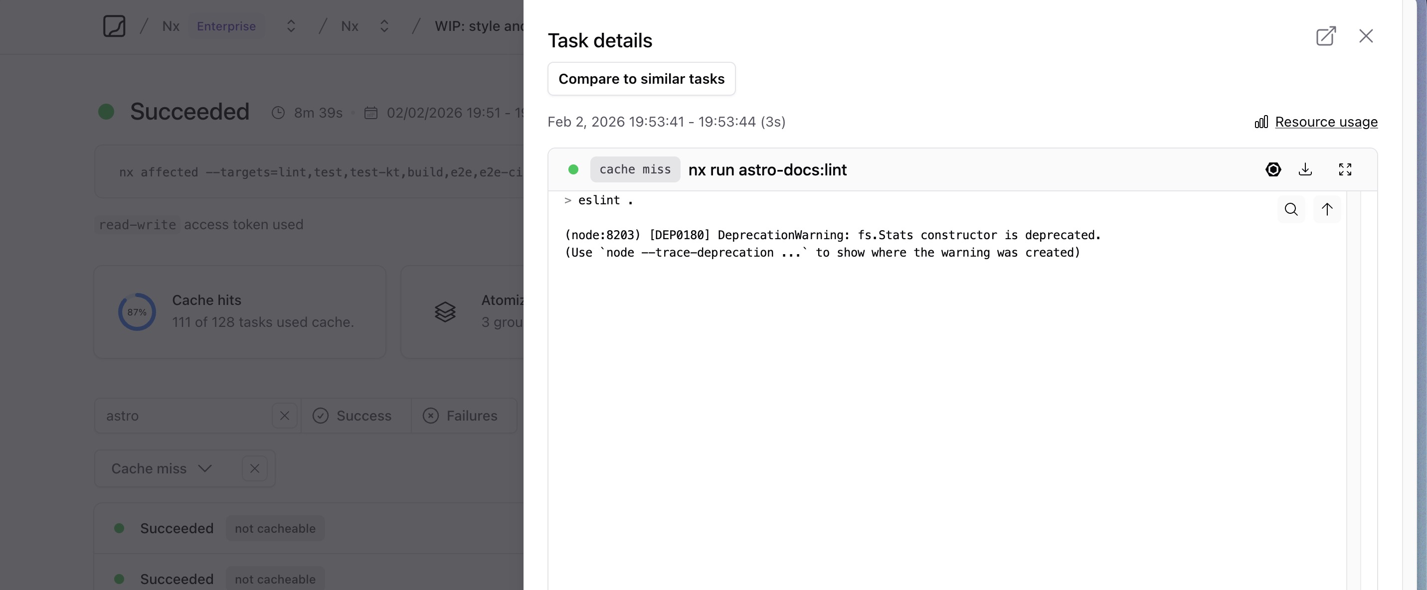 Task details panel showing the Compare to similar tasks button