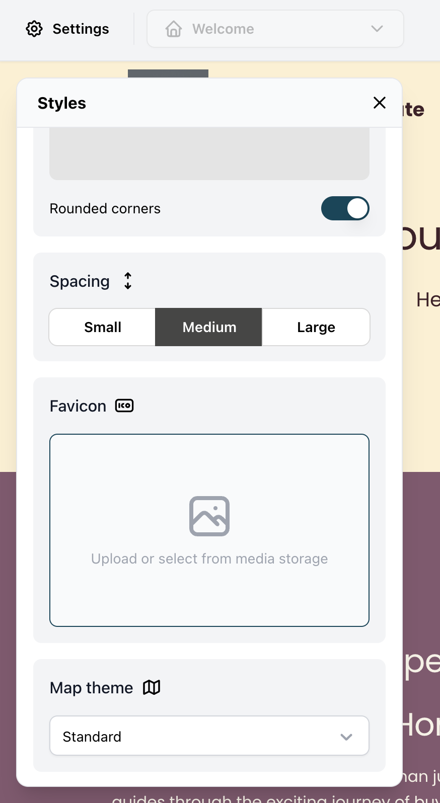 Screenshot 2026-06-19 at 11.23.33.png The Favicon upload area in the Styles panel.
