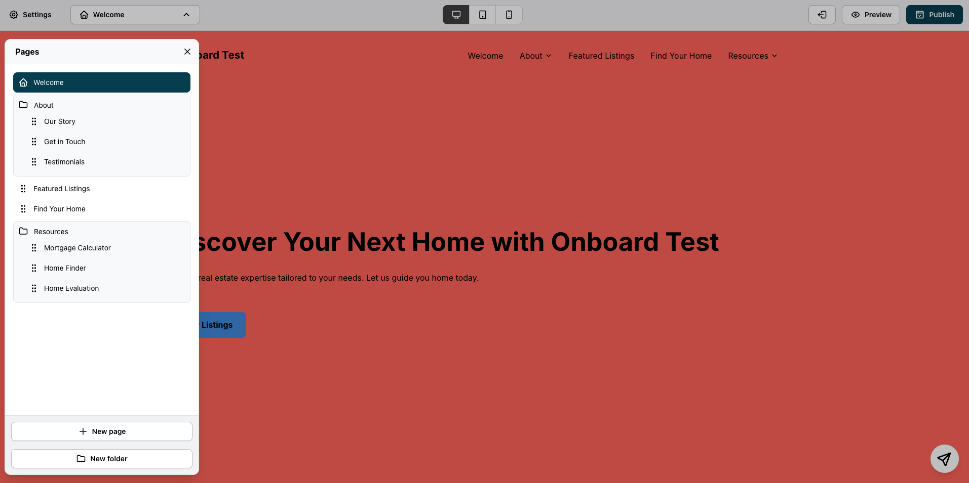 Screenshot 2026-06-30 at 13.30.08.png The Pages panel — your full site structure lives here.