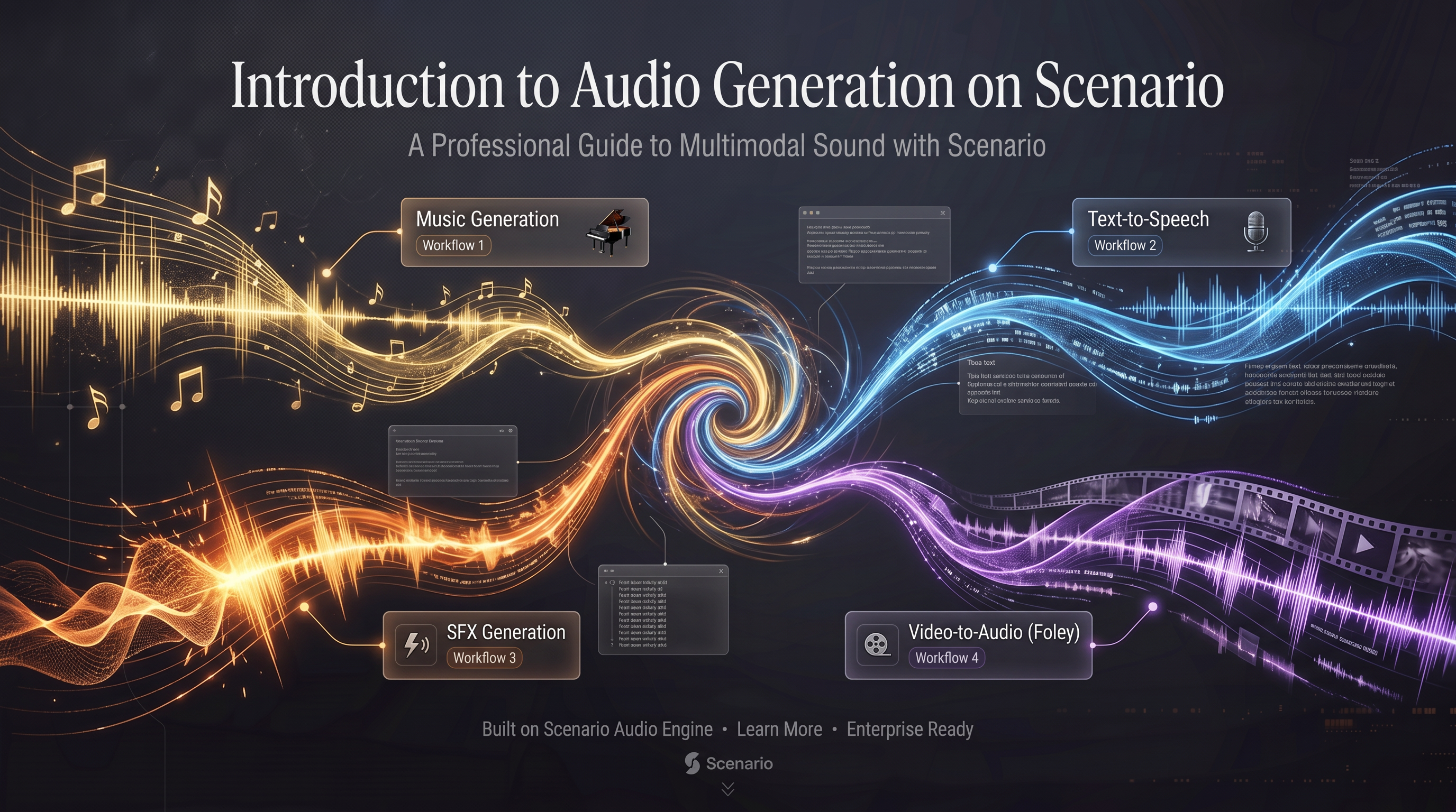 asset_Tr2u8mbzbkJS6rGCEvA9oojJ_A sleek, futuristic banner for an article on 'Introduction to Audio Generation on Scenario'. The design should be dark, high-tech, and professional, drawing style inspiration from the.png asset_Tr2u8mbzbkJS6rGCEvA9oojJ_A sleek, futuristic banner for an article on 'Introduction to Audio Generation on Scenario'. The design should be dark, high-tech, and professional, drawing style inspiration from the.png