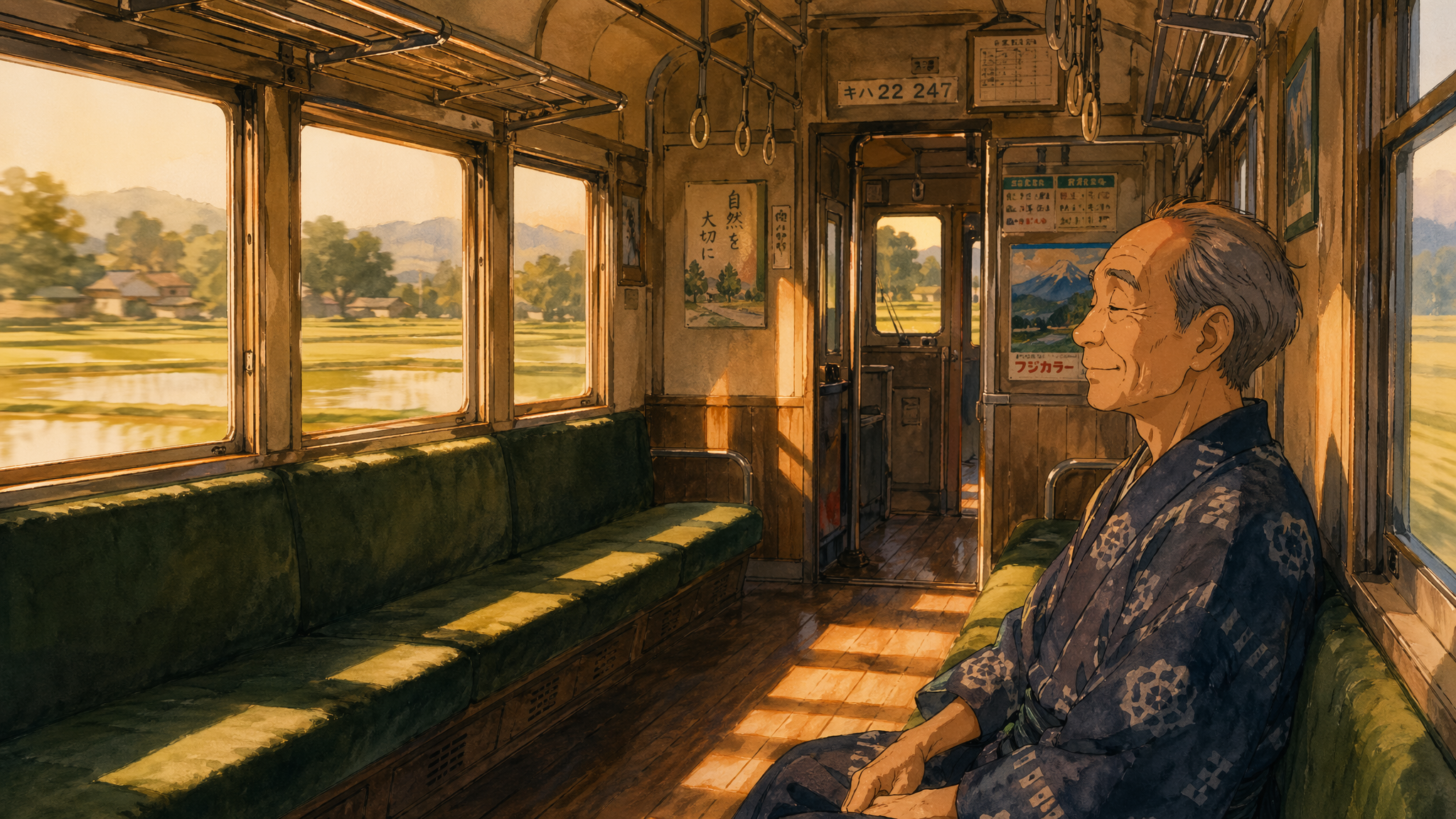 asset_o8k6atPaTjChCJL1Q5NBQ3v7_16_9 painted still in hand-painted watercolor-and-gouache feel of 1990s Japanese anime. Interior of a rural Japanese passenger train car at late afternoon. Warm amber sun streaming th.png asset_o8k6atPaTjChCJL1Q5NBQ3v7_16_9 painted still in hand-painted watercolor-and-gouache feel of 1990s Japanese anime. Interior of a rural Japanese passenger train car at late afternoon. Warm amber sun streaming th.png