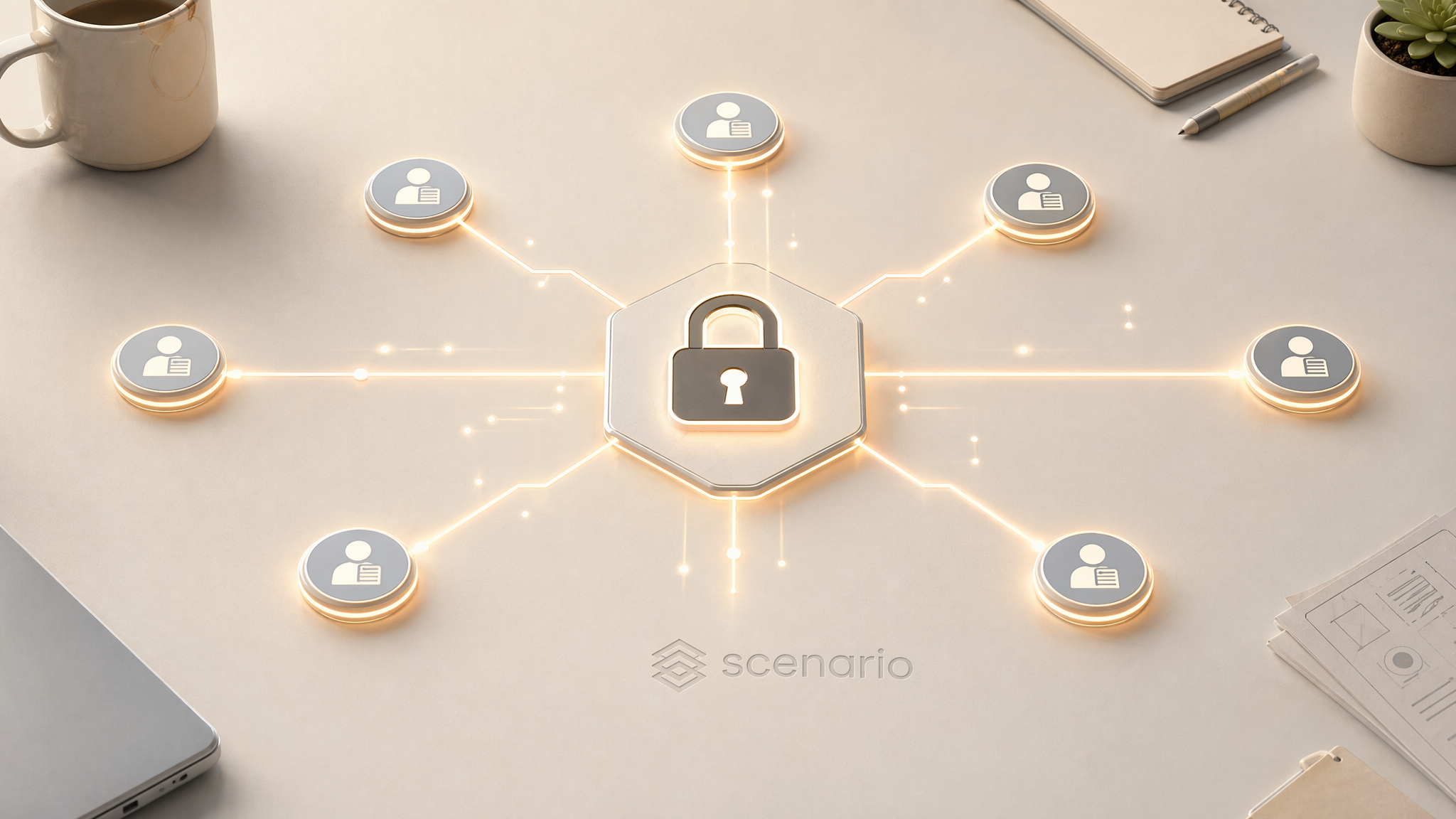 asset_7HPmVGDWbscJpjE2o5VA6nCi_DALL-E 3, A clean, modern digital workspace banner, overhead perspective. On a minimalist light-colored desk, abstract glowing digital nodes representing various identity providers ar.png asset_7HPmVGDWbscJpjE2o5VA6nCi_DALL-E 3, A clean, modern digital workspace banner, overhead perspective. On a minimalist light-colored desk, abstract glowing digital nodes representing various identity providers ar.png