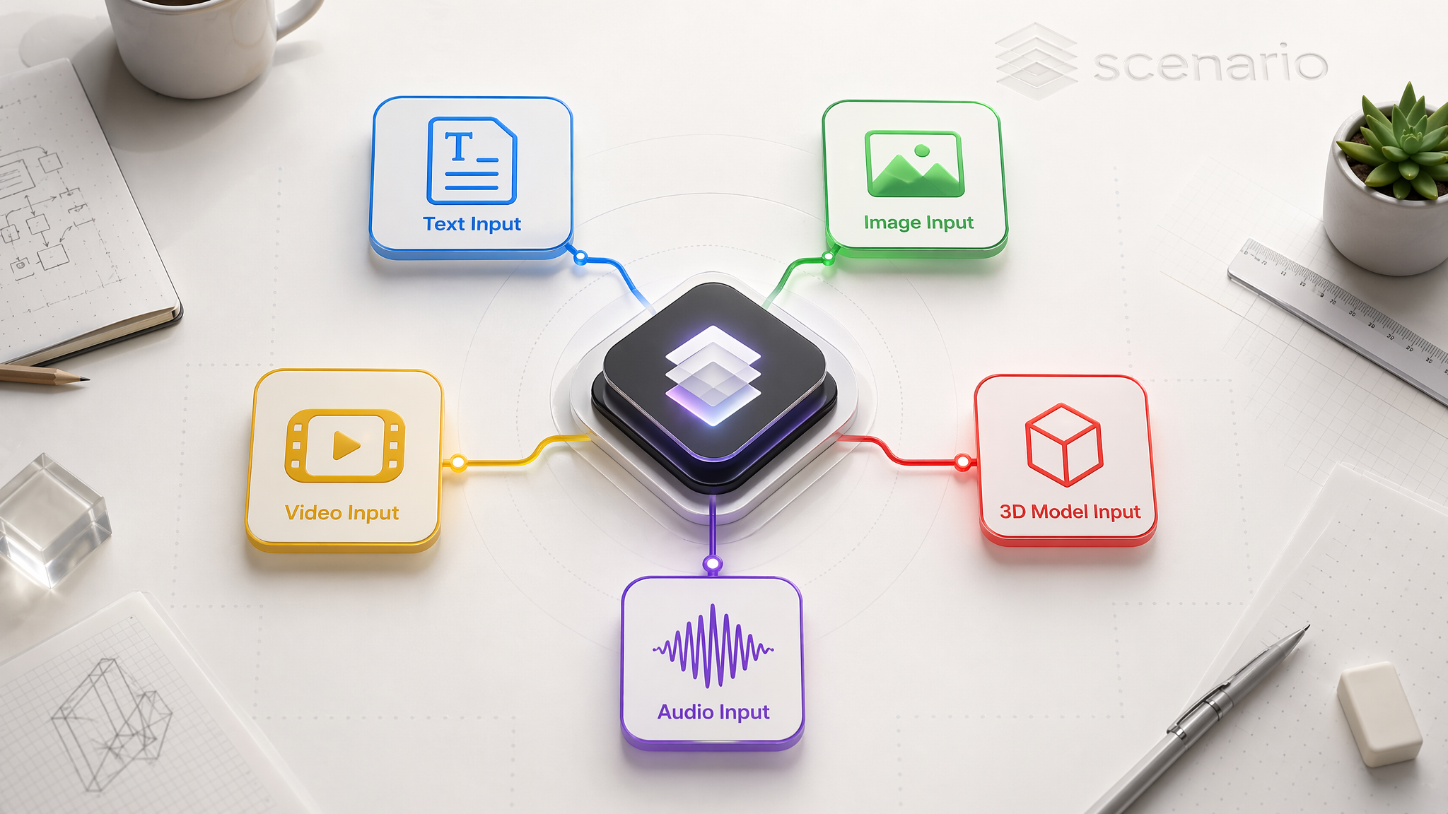 asset_tKCQ1fsxhn1MmhacH9fdY9nh_A clean, illustrative, top-down view banner design, rendered in Scenario XL. The composition features a central, abstract representation of a digital workflow or pipeline. Five distin.png asset_tKCQ1fsxhn1MmhacH9fdY9nh_A clean, illustrative, top-down view banner design, rendered in Scenario XL. The composition features a central, abstract representation of a digital workflow or pipeline. Five distin.png