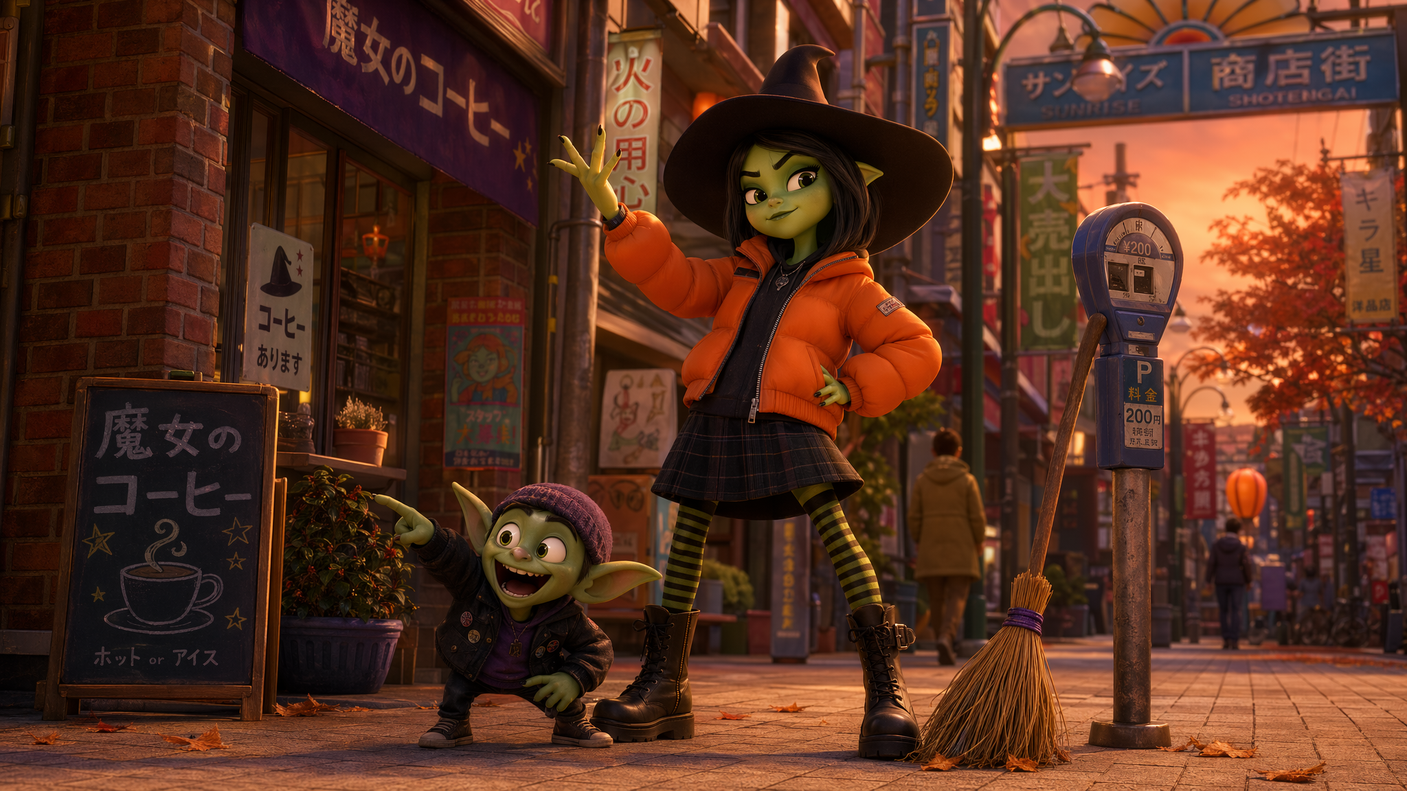 asset_NPh2mye5Z8wAkhwjxRWpBAwg_stylized 3D Pixar_Disney-Plus animation still, green-skinned teen witch in orange puffer + black wide-brim hat striking a dramatic pose with a tiny goblin sidekick on a Tokyo shotenga.png asset_NPh2mye5Z8wAkhwjxRWpBAwg_stylized 3D Pixar_Disney-Plus animation still, green-skinned teen witch in orange puffer + black wide-brim hat striking a dramatic pose with a tiny goblin sidekick on a Tokyo shotenga.png