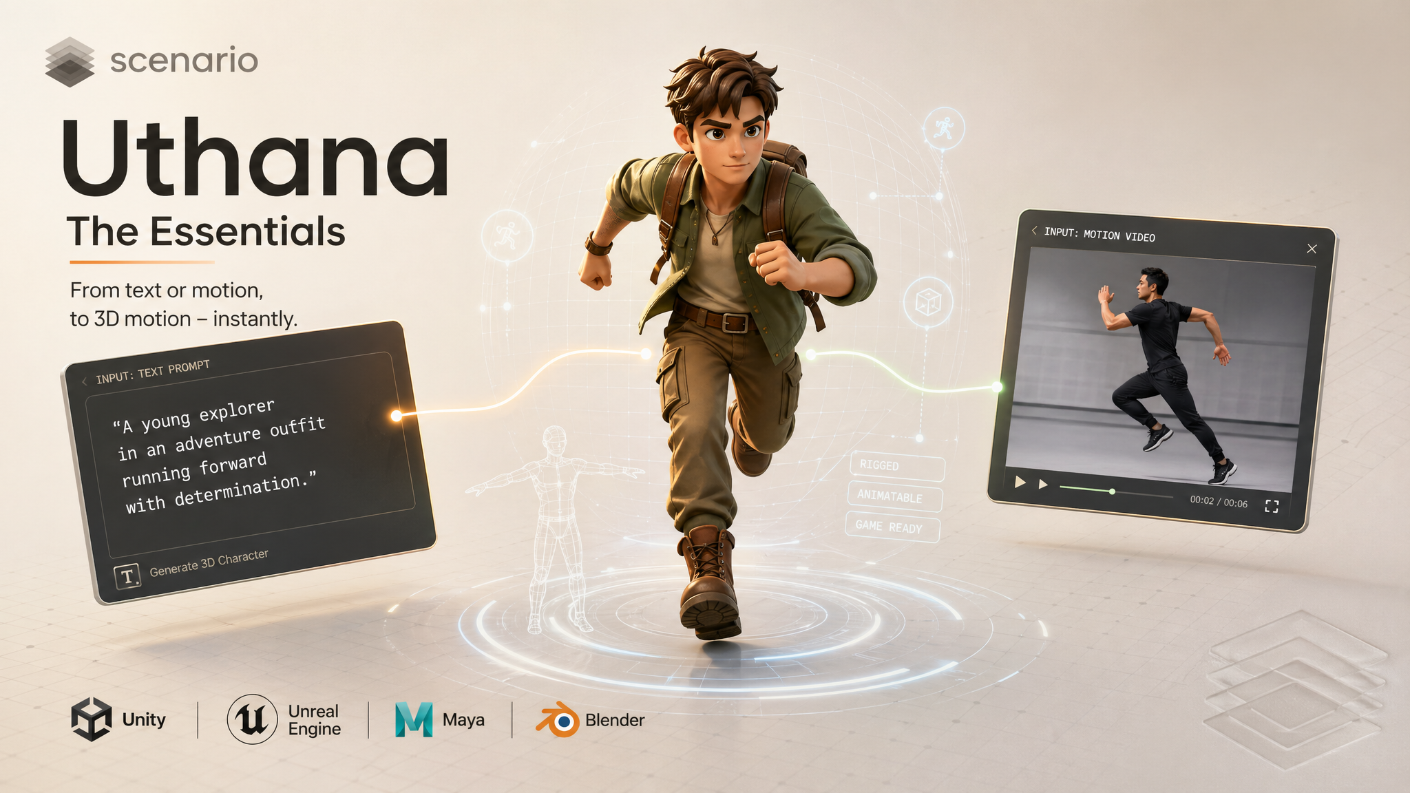 asset_zhEk7r2fbNqii3vXvr9ad6en_A clean, modern banner for 'Uthana_ The Essentials', showcasing the transformation of input into 3D motion. The composition features a stylized yet anatomically sound 3D human charact.png asset_zhEk7r2fbNqii3vXvr9ad6en_A clean, modern banner for 'Uthana_ The Essentials', showcasing the transformation of input into 3D motion. The composition features a stylized yet anatomically sound 3D human charact.png