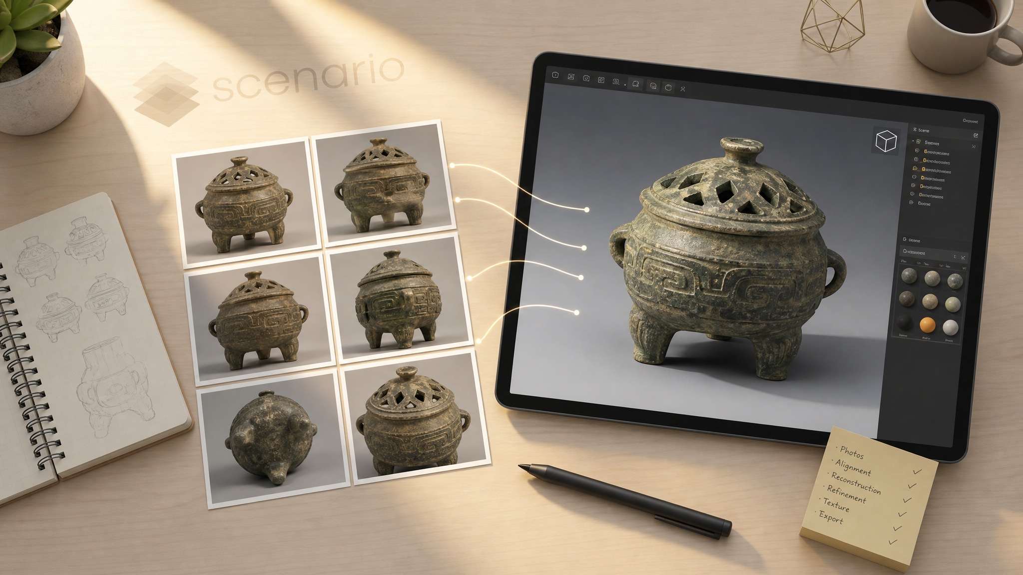 asset_eXiagbogvqWTc92Y28kAf33a_An overhead shot of a clean, minimalist desktop workspace, bathed in soft, natural light, showcasing the process of 3D model creation. On the left, a series of neatly arranged physica.png asset_eXiagbogvqWTc92Y28kAf33a_An overhead shot of a clean, minimalist desktop workspace, bathed in soft, natural light, showcasing the process of 3D model creation. On the left, a series of neatly arranged physica.png