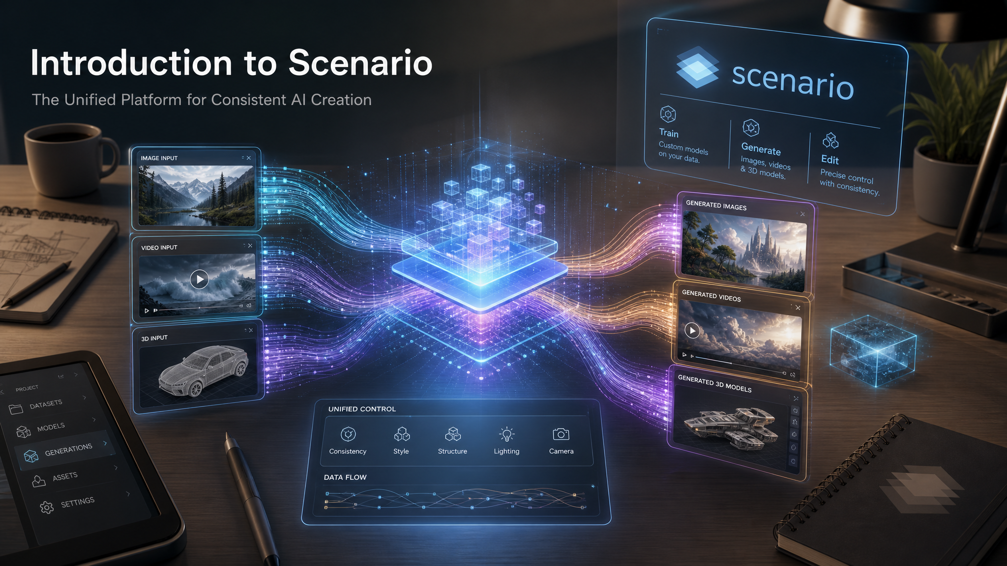asset_rKGBt2HJBZtcwbTg6ybZkDq5_A banner for 'Introduction to Scenario'. A clean, professional, and modern digital art style, capturing the essence of a well-organized creative workspace seen from an elevated perspe.png asset_rKGBt2HJBZtcwbTg6ybZkDq5_A banner for 'Introduction to Scenario'. A clean, professional, and modern digital art style, capturing the essence of a well-organized creative workspace seen from an elevated perspe.png
