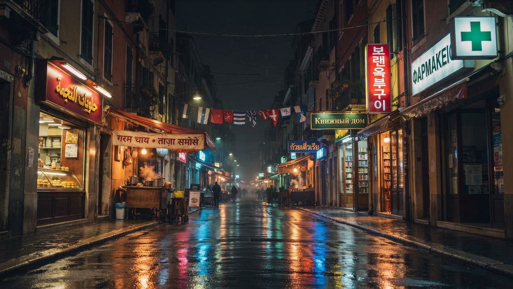 Multilingual night street