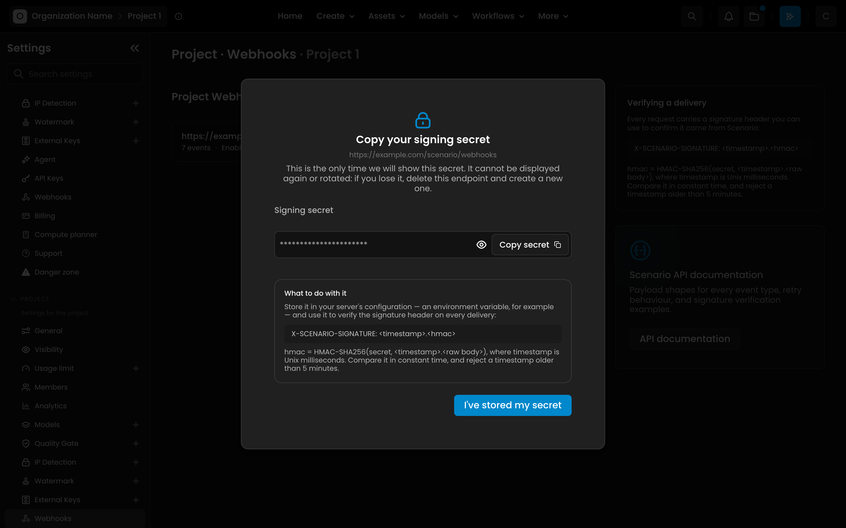 Copy your signing secret dialog Copy your signing secret dialog
