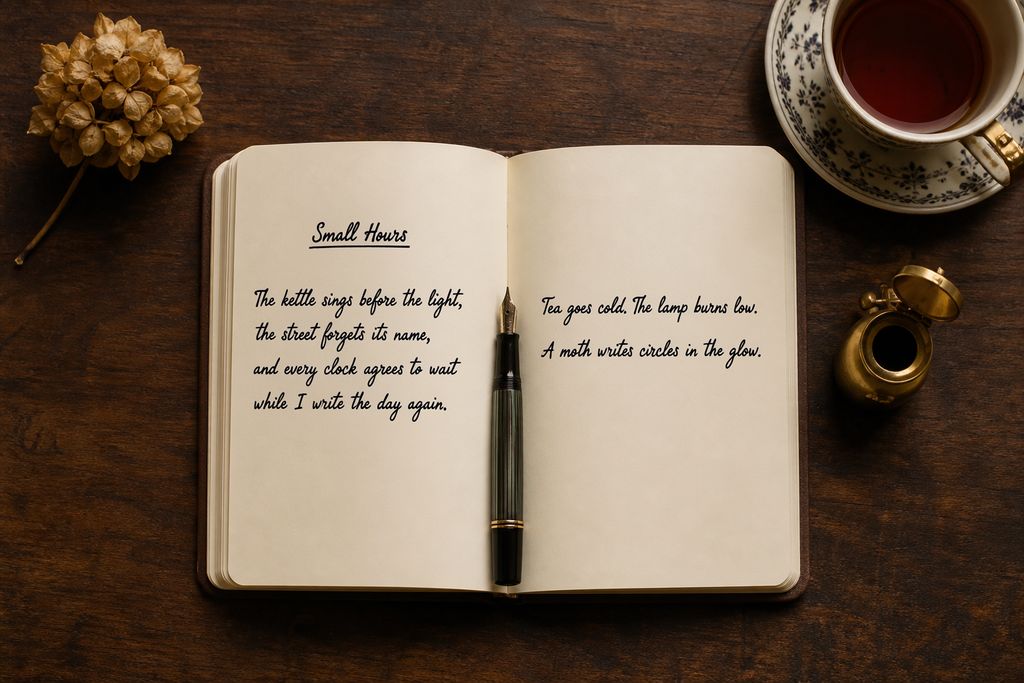 Handwritten poem in a blank notebook