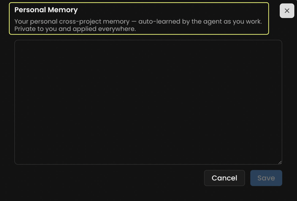 User Settings, Personal Memory User Settings, Personal Memory