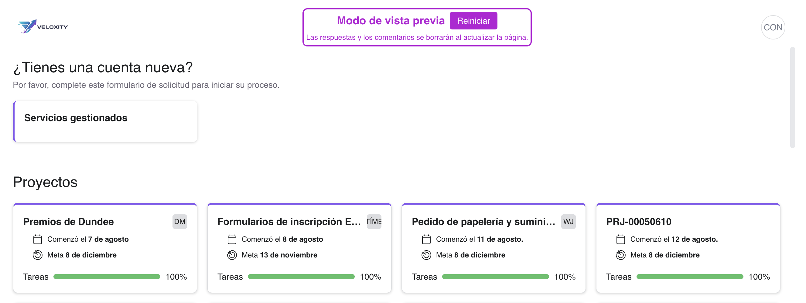 OnRamp dashboard after Chrome translation, showing translated navigation and project cards