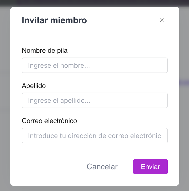 Invite member modal with UI elements translated by Chrome