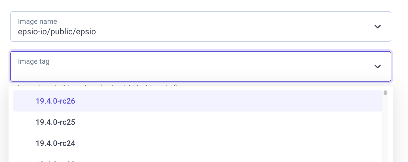 Image of a container registry interface showing the image name and available image tags