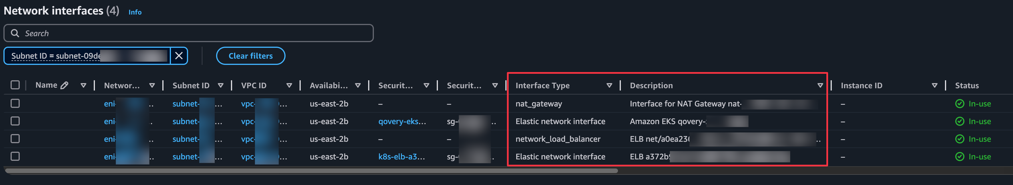 Network interfaces overview showing interface types and descriptions