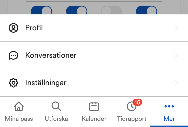 Menyn Mer med Inställningar