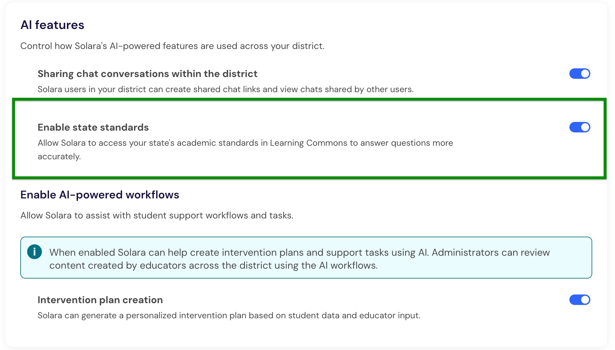 State Standards On.jpg AI features settings with Enable state standards turned on