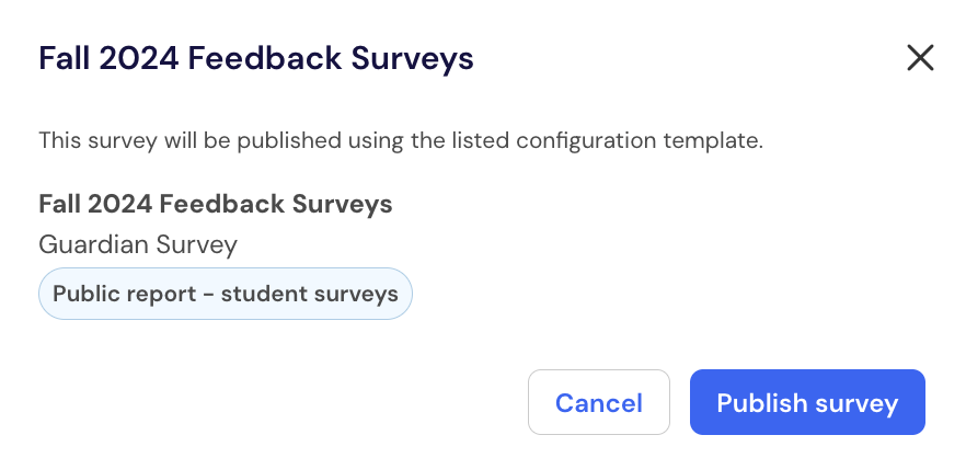 Ready to Publish section with a survey administration available to publish.