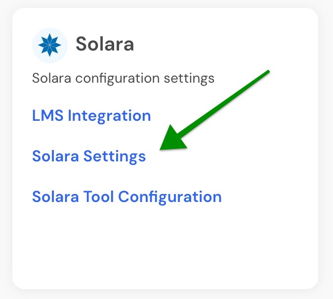 Solara tile from the Platform Admin page with Solara Settings highlighted.