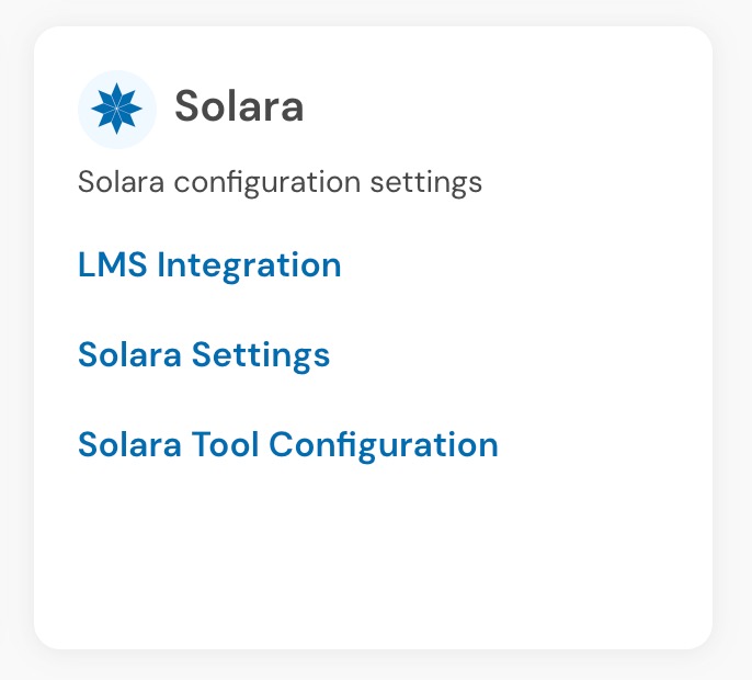 Solara configuration settings with Solara Settings option