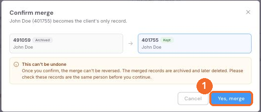 Confirm merge step with the Yes, merge button