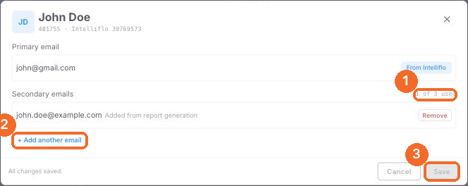 Add Email dialog on the client page