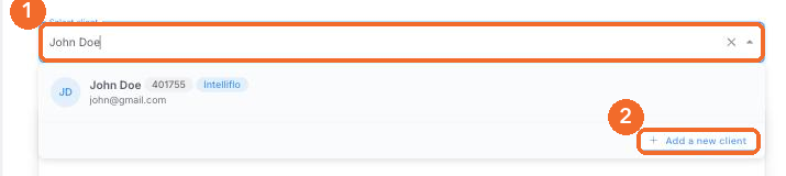 Report flow client picker with the Add a new client button