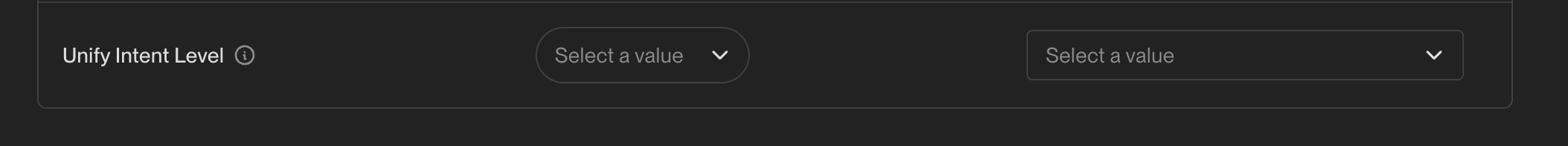 Settings interface showing Unify Intent Level mapping configuration