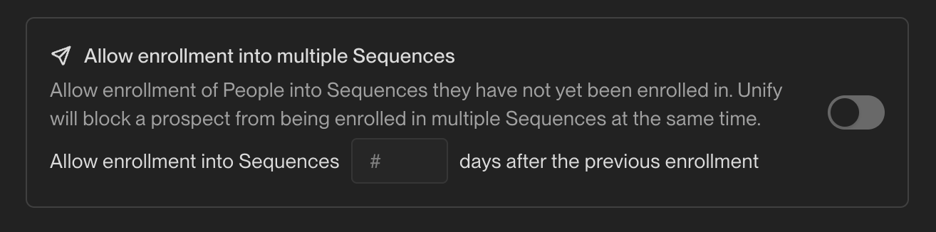Settings interface for enabling enrollment into multiple Sequences