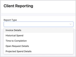 Client Reporting report type selector