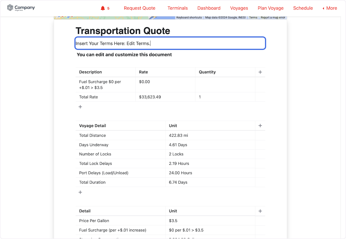 Edit terms by typing anywhere in the proposal