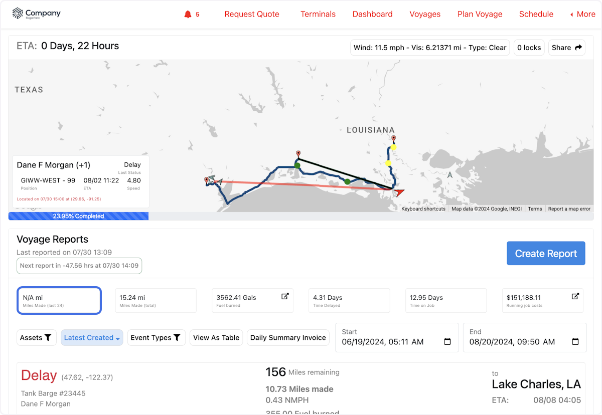 View miles made in the last 24 hours.