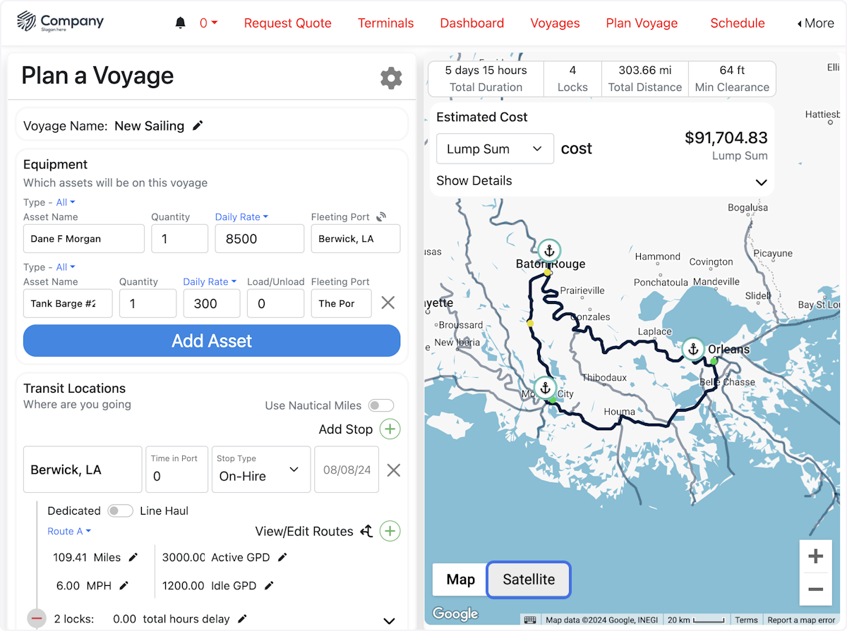 Click on Satellite or Map to change the view
