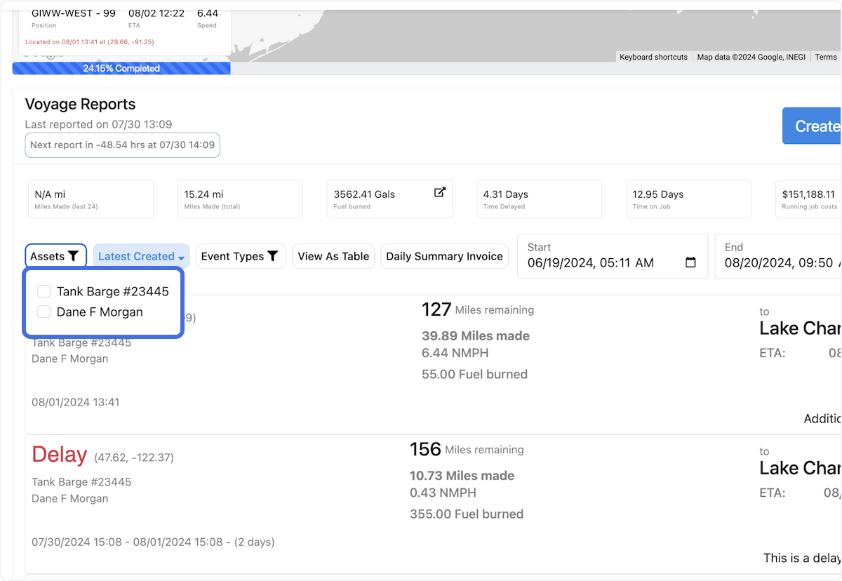 Select desired asset for reporting