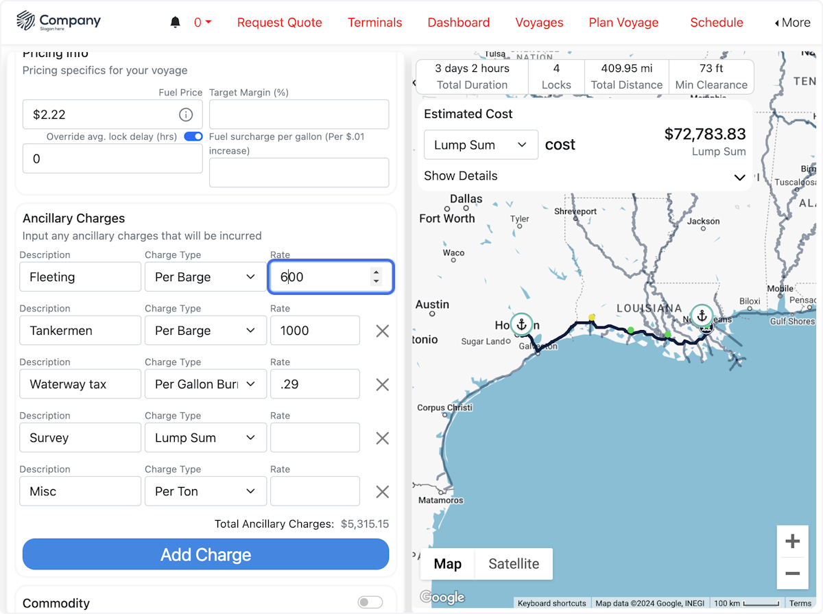 Adjust Description, Charge Type, and Rates.
