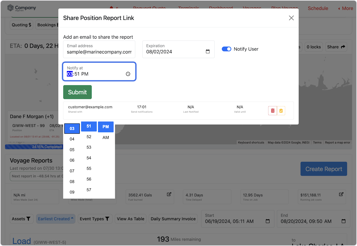Select Notify at time