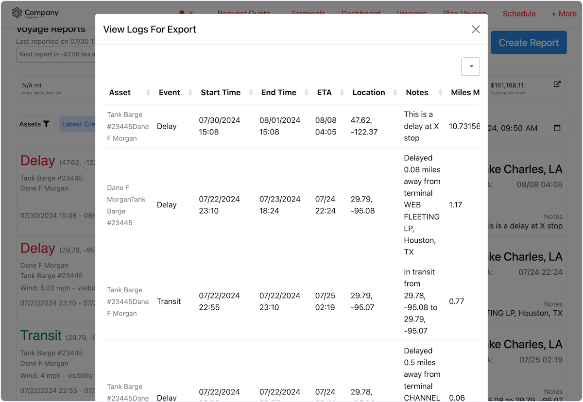 Click on View Logs For Export…