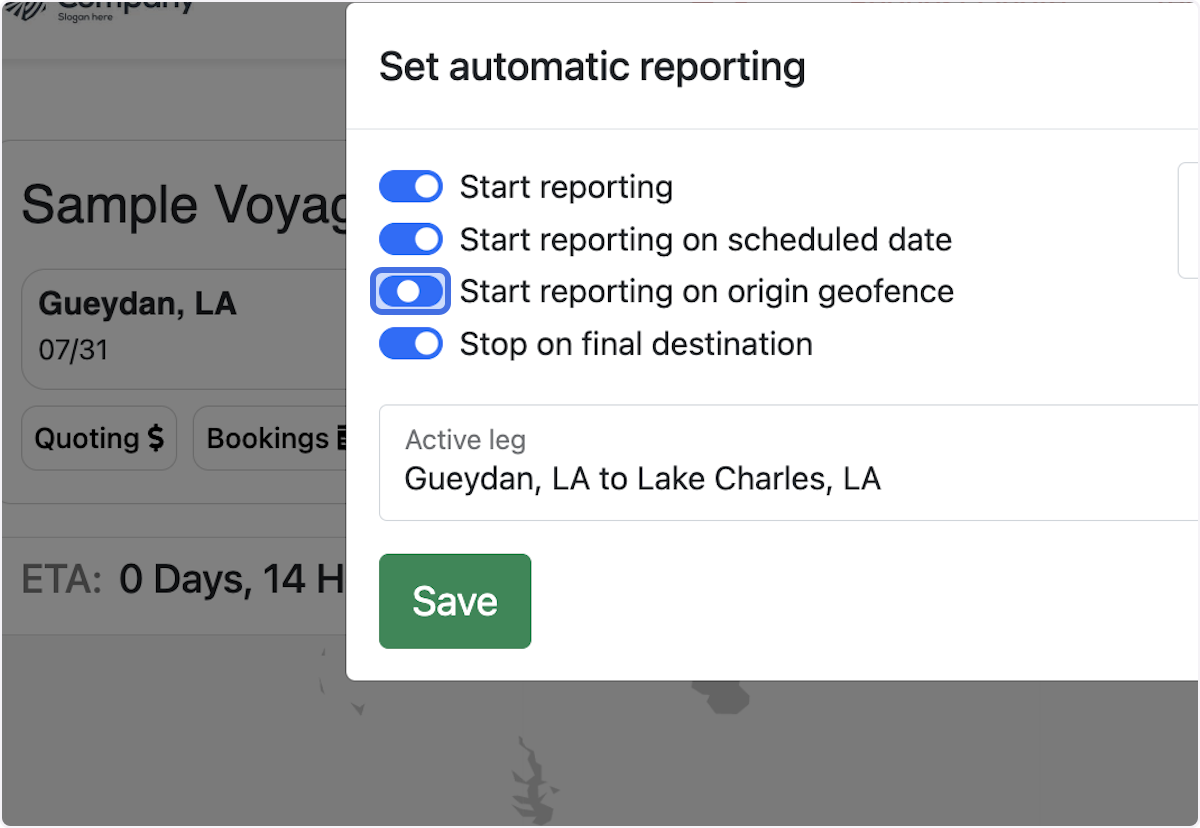 Check Start reporting on origin geofence