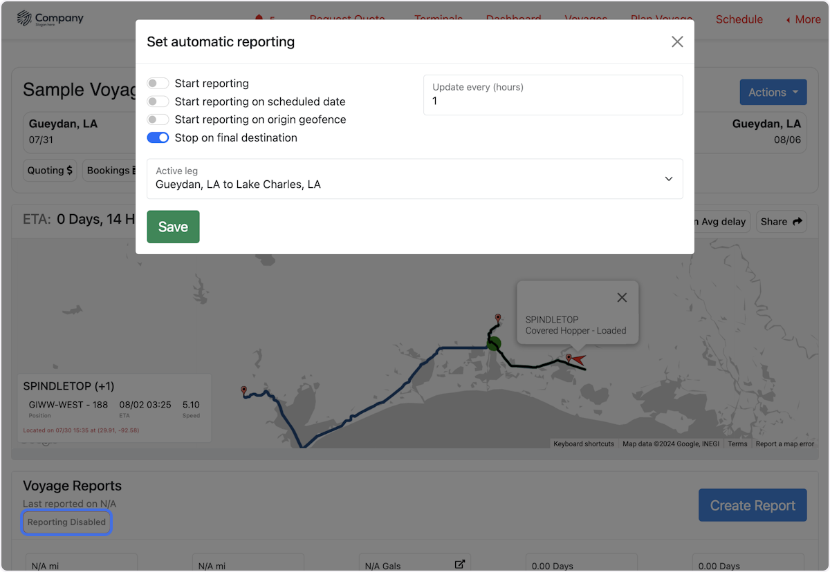 Toggle on reporting tabs