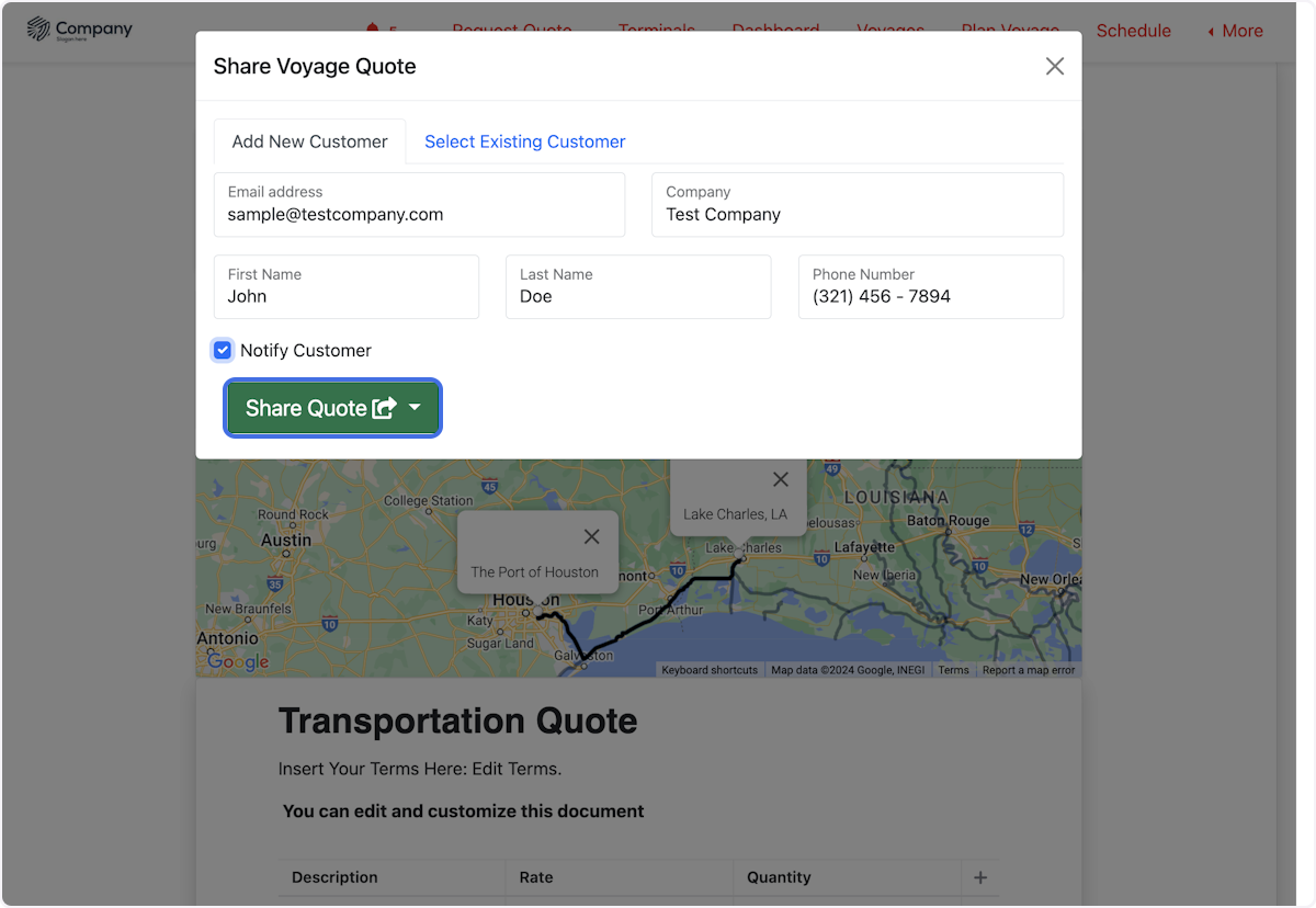 Click on Share Quote