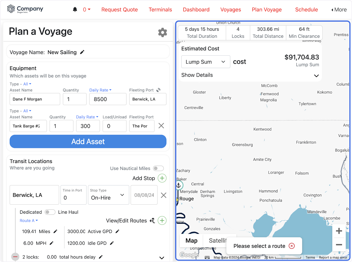 View the map for critical information on your voyage.