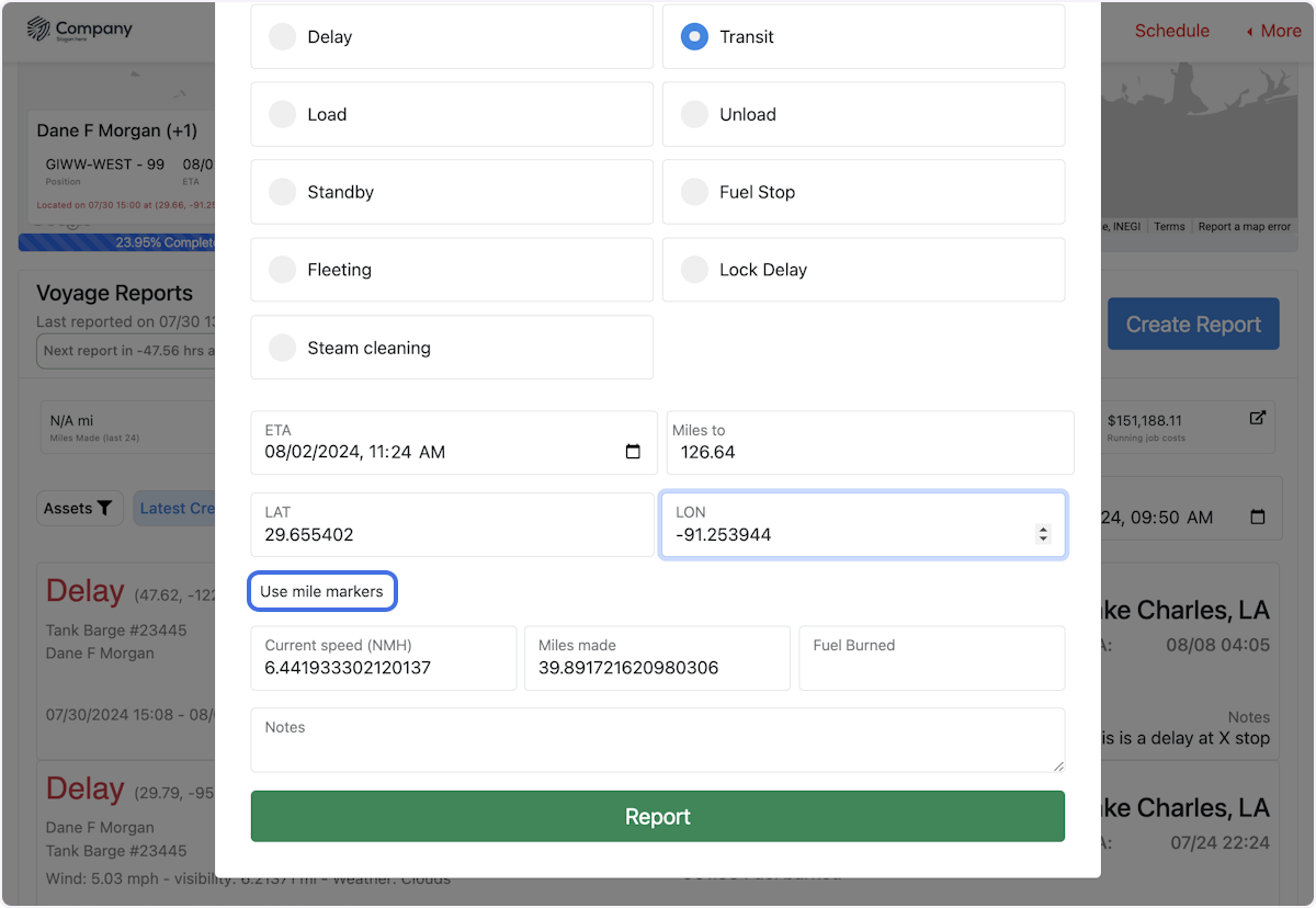 Click on Use mile markers