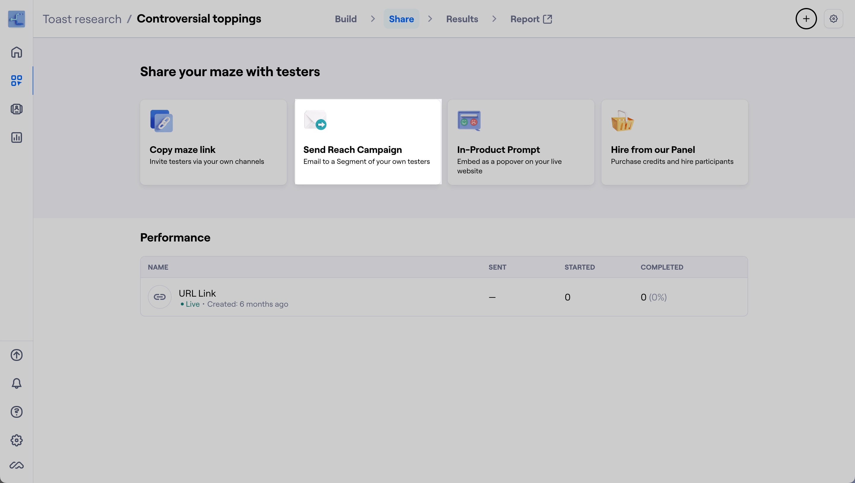 Start a campaign from the live maze share page