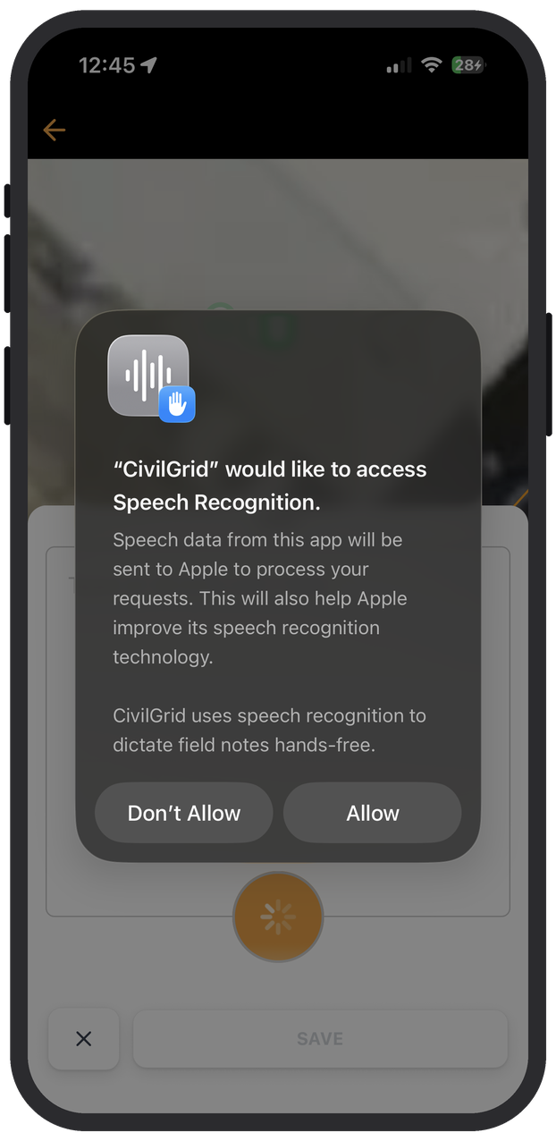 iOS speech recognition permission prompt for CivilGrid iOS speech recognition permission prompt for CivilGrid