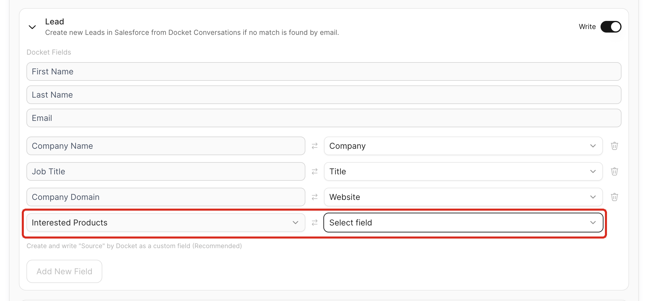 A post-call analysis field mapped to a Salesforce field