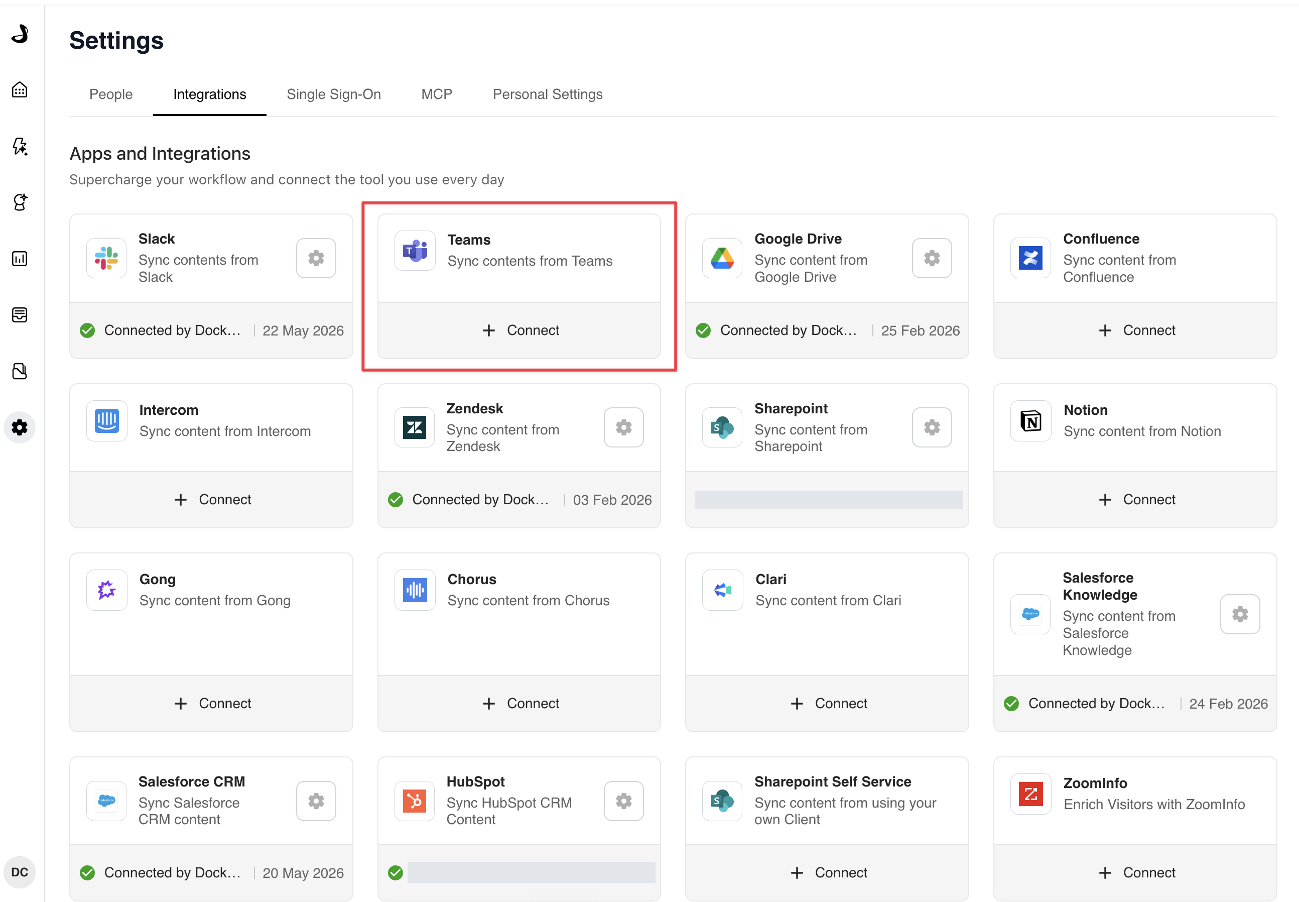 The Microsoft Teams app being added to a channel during the Docket integration setup