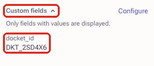 Custom fields section of an Outreach prospect showing the Docket UID field and its value. In this example the field is labeled docket_id.