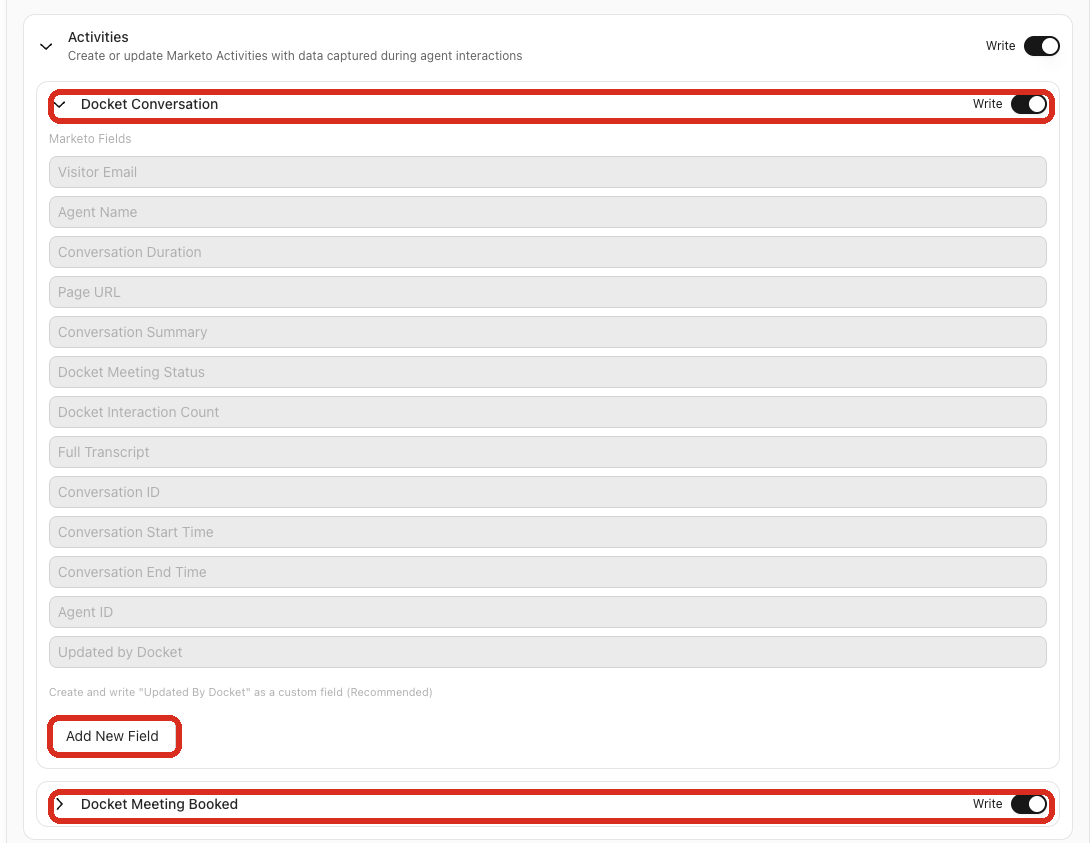 The mandatory field list on the Docket Conversation custom activity