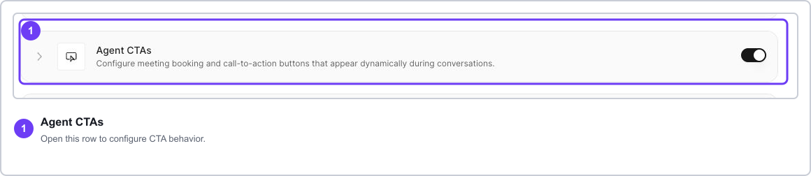 Agent CTAs entry row showing the live enabled state