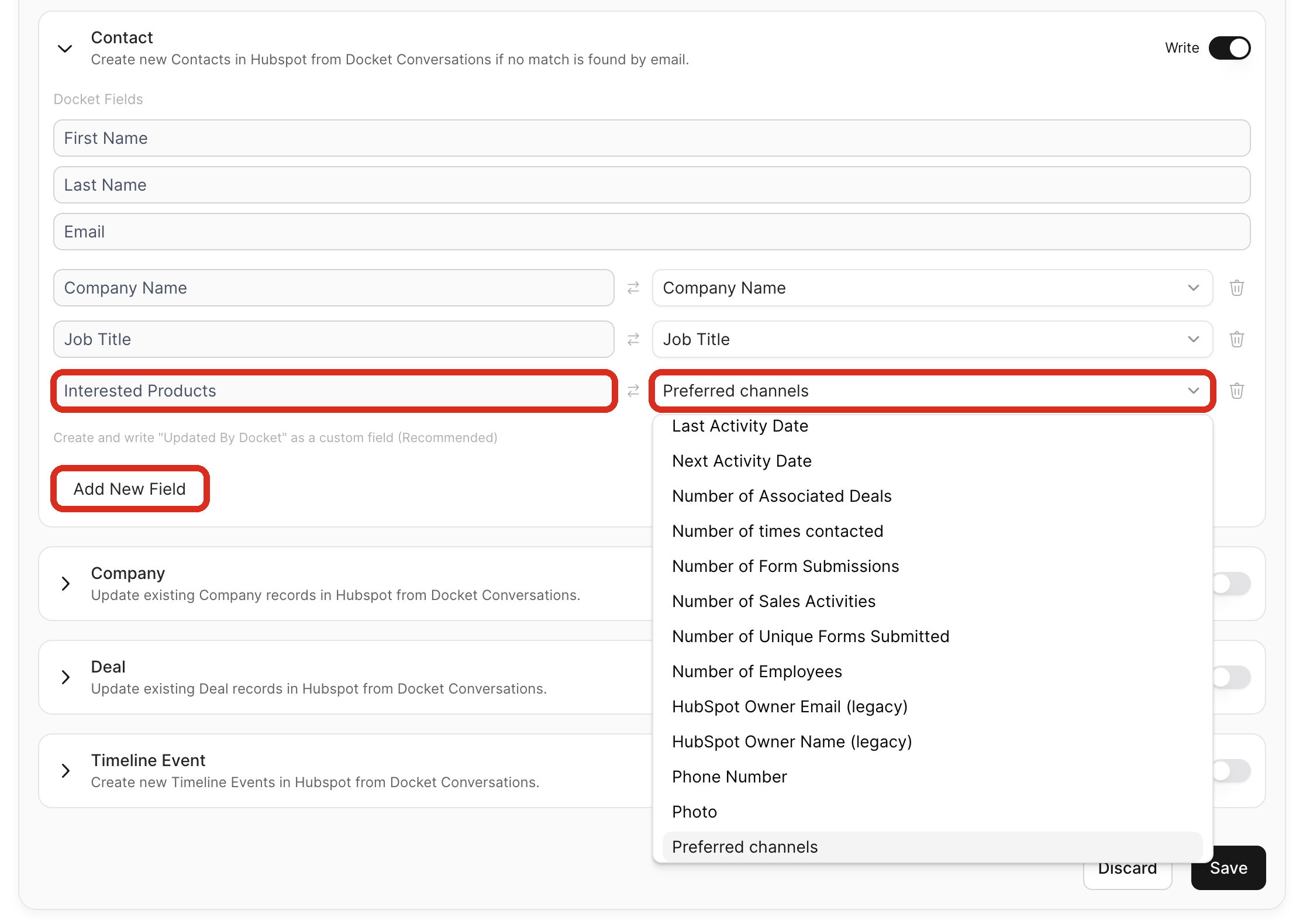 A post-call analysis field mapped to a HubSpot contact property